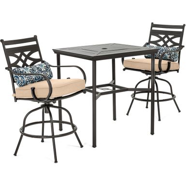 Montclair 3pc High Dining: 2 Swivel Chairs, 33" Square High Dining Table