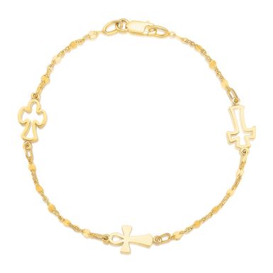 14k Yellow Gold Symbolic Cross Bracelet (7 Inch)