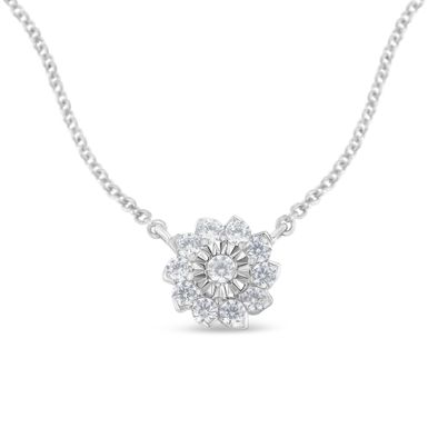 .925 Sterling Silver 1/2 Cttw Diamond Miracle Set Flower Cluster Pendant Necklace with Cable Chain (I-J Color, I1-I2 Clarity) - 18"