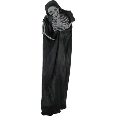 Life-Size Animatronic Reaper, Indoor/Outdoor Halloween Decoration, Light-up Red Eyes, Poseable, Battery-Operated