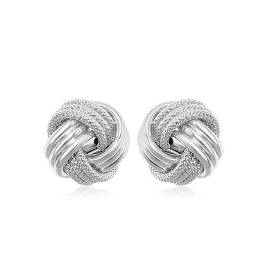 14k White Gold Love Knot with Ridge Texture Earrings