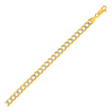 5.7mm 14k Two Tone Gold Pave Curb Bracelet (8.5 Inch)