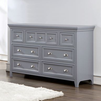 Transitional Wood 7-Drawer Dresser in Gray