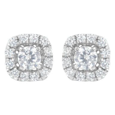 .925 Sterling Silver 1/2 cttw Brilliant Round-Cut Diamond Solitaire with Halo Stud Earring (I-J, I2-I3)