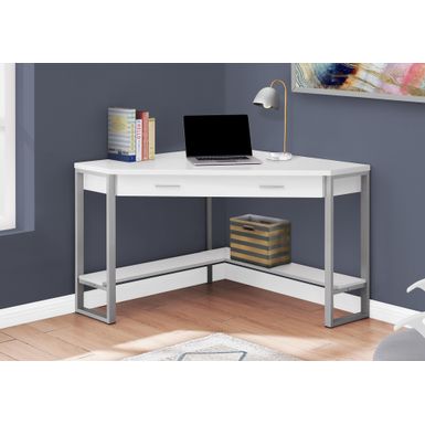 Computer Desk - 42"L / White Corner / Silver Metal