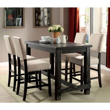 Rustic Wood 5-Piece Counter Dining Set in Antique Black