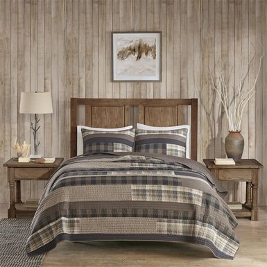 Taupe Winter Plains 100% Cotton Oversized Quilt Mini Set King/Cal King