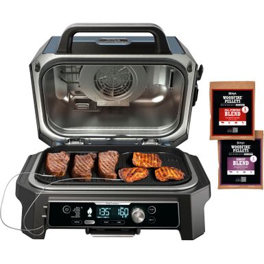 Ninja - Woodfire ProConnect Premium XL Outdoor 7-in-1 Grill & Smoker, App Enabled, Air Fryer, 2 Built-In Thermometers - Blue