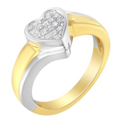 14K Two-Toned Gold Princess-Cut Diamond Heart Promise Ring (1/4 Cttw, H-I Color, I1-I2 Clarity) - Size 6