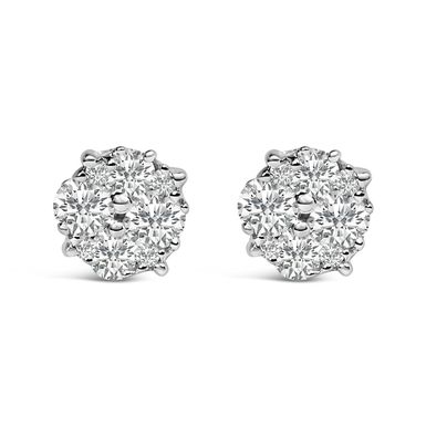 .925 Sterling Silver 1/2 cttw Prong Set Round-Cut Diamond Cluster Stud Earring (I-J Color, I2-I3 Clarity)