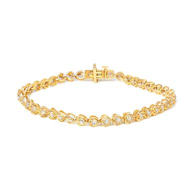 10K Yellow Gold Plated .925 Sterling Silver 1.0 Cttw Miracle Set Diamond Heart-Link 7" Tennis Bracelet (I-J Color, I2-I3 Clarity)