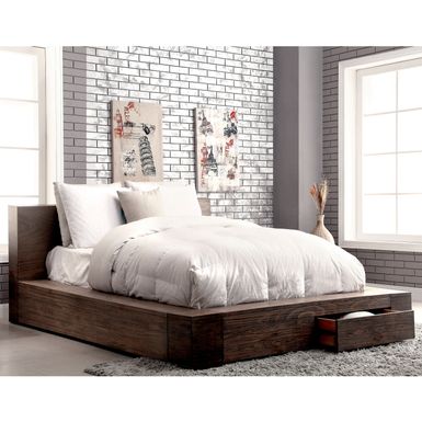 Rustic Solid Wood Storage Cal King Bed in Natural