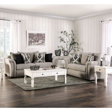 Transitional Fabric 2-Piece Sofa Set in Light Taupe Brown