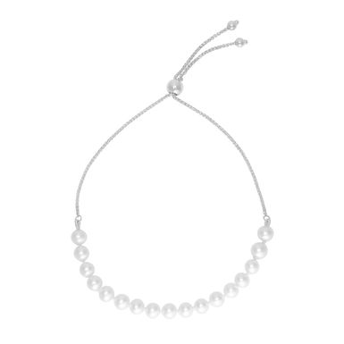 14k White Gold Adjustable Friendship Bracelet with Pearls