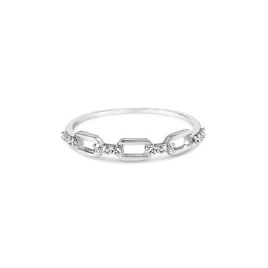 .925 Sterling Silver Diamond Accent Paperclip Band Ring (I-J Color, I2-I3 Clarity) - Ring Size 7