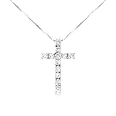 .925 Sterling Silver 1.00 cttw Traditional Diamond Cross 18" Pendant Necklace (J-K Color, I2-I3 Clarity)