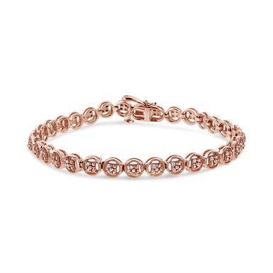 2 Micron 14K Rose Gold Plated Sterling Silver Diamond Circle Tennis Bracelet (0.10 cttw, I-J Color, I2-I3 Clarity)