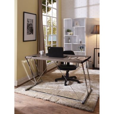 ACME Finis Writing Desk w/USB, Weathered Oak & Chrome