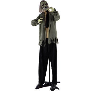 Life-Size Animatronic Zombie with Lights and Sound, Indoor or Covered Outdoor Halloween Decoration