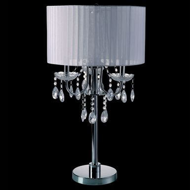 Glam Metal Sparkling Table Lamp in Chrome/White