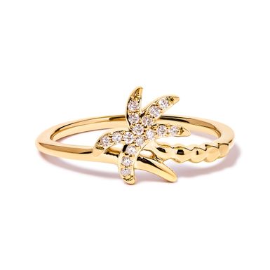 10K Yellow Gold 1/10 Cttw Diamond Palm Tree Statement Ring (H-I Color, I1-I2 Clarity) - Ring Size 6