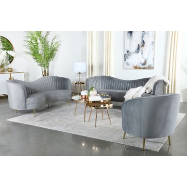 Sophia Upholstered Sofa with Camel Back Grey and Gold