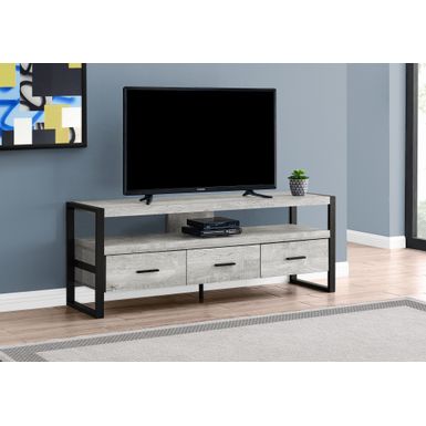 TV Stand/ 60 Inch/ Console/ Media Entertainment Center/ Storage Drawers/ Living Room/ Bedroom/ Metal/ Laminate/ Grey/ Black/ Contemporary/ Modern