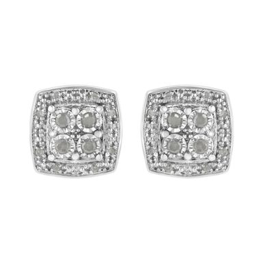 .925 Sterling Silver 1/4 cttw Round Cut Diamond Square Shape Milgrain Stud Earrings (I-J Color, I3 Clarity)