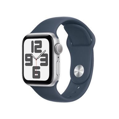 Apple Watch SE GPS 44mm Silver Aluminum Case with Storm Blue Sport Band - M/L