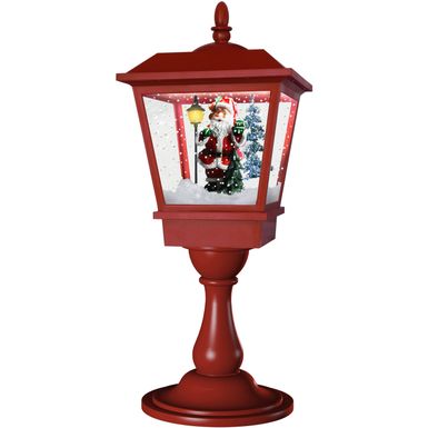 Christmas Time 25-In. Tabletop Musical Snowy Lantern with Santa Scene, Cascading Snow, and Christmas Carols, Red