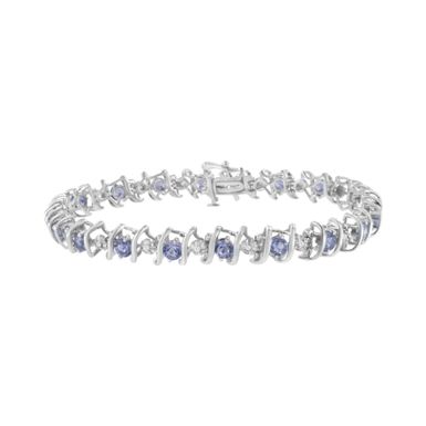 .925 Sterling Silver, Lab-Grown Gemstone and 1/6 Cttw Round Diamond Tennis Bracelet (H-I Color, I1-I2 Clarity) - Created Tanzanite, December Birthstone