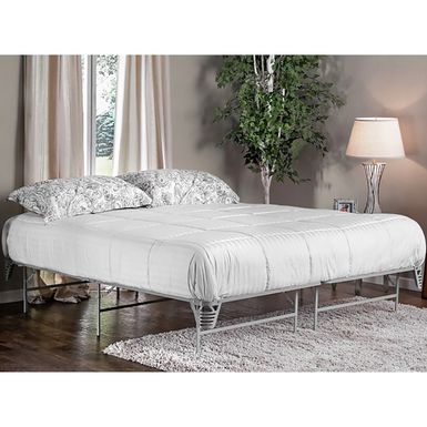 Transitional King Metal Bed Frame with Mattress Foundation in Silver