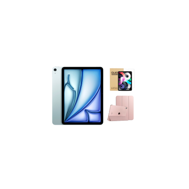 Apple - 11-inch iPad Air (Latest Model) M2 chip Wi-Fi 128GB - Blue With Rose Gold Case Bundle