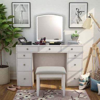 Contemporary Solid Wood 3-Piece Vanity Set in White