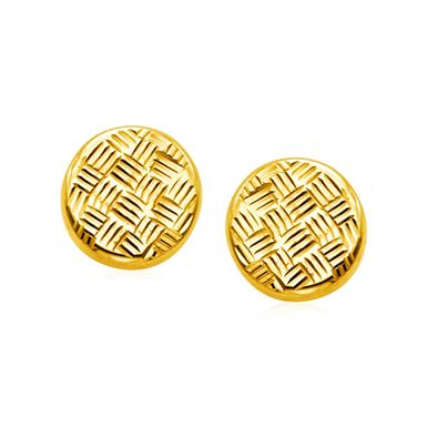 14k Yellow Gold Post Earrings with Textured Circles