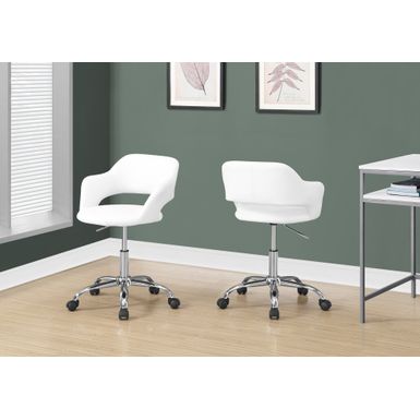 Office Chair/ Adjustable Height/ Swivel/ Ergonomic/ Armrests/ Computer Desk/ Work/ Metal/ Pu Leather Look/ White/ Chrome/ Contemporary/ Modern