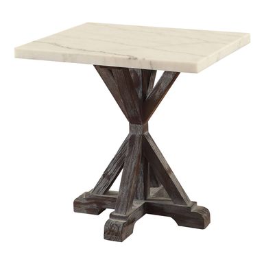 ACME Romina End Table, White Nature Marble Top & Weathered Espresso