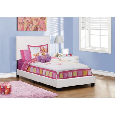 Bed/ Twin Size/ Platform/ Bedroom/ Frame/ Upholstered/ Pu Leather Look/ Wood Legs/ White/ Transitional