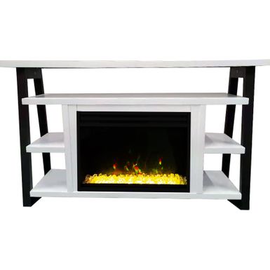 53-In. Sawyer Industrial Electric Fireplace Mantel with Deep Crystal Display and Color Changing Flames, White and Black