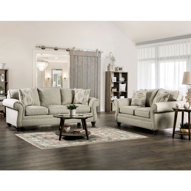 Transitional Fabric 2-Piece Sofa Set in Cream