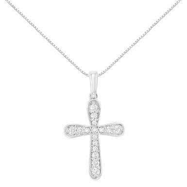 .925 Sterling Silver 1/4 Cttw Diamond Inlaid Cross 18" Pendant Necklace (I-J Color, I1-I2 Clarity)