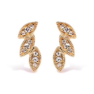 10K Yellow Gold 1/10 Cttw Diamond Triple Leaf Stud Earring (H-I Color, I1-I2 Clarity)