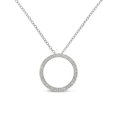 .925 Sterling Silver 3/4 Cttw Round-Cut Diamond Open Circle Halo 18" Pendant Necklace (I-J Color, I3 Clarity)