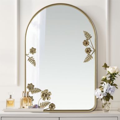 Gold Adaline Arched Metal Floral Wall Mirror 29.75"H