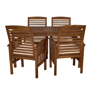 Walker Edison - 5-Piece Everest Acacia Wood Patio Dining Set - Dark Brown