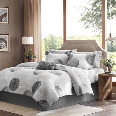 Grey Knowles 9 Piece Comforter Set with Cotton Bed Sheets Cal King