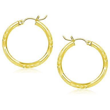 10k Yellow Gold Diamond Cut Hoop Earrings (25mm)