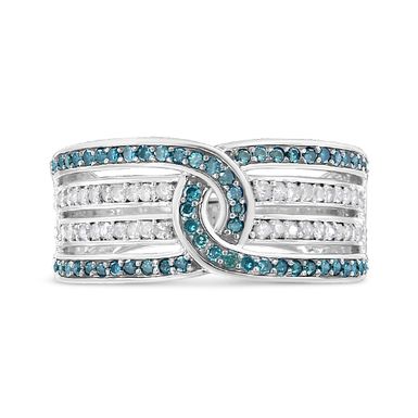 .925 Sterling Silver 1/2 Cttw White and Blue Color Treated Diamond Band Ring (H-I Color, I1-I2 Clarity) - Size 8