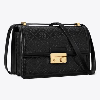 Tory Burch T Monogram Leather Shoulder Bag-Black