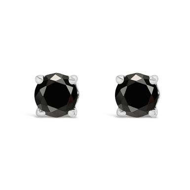 .925 Sterling Silver 1/3 Cttw Black Diamond Solitaire Stud Earrings (Black Color, I2-I3 Clarity)